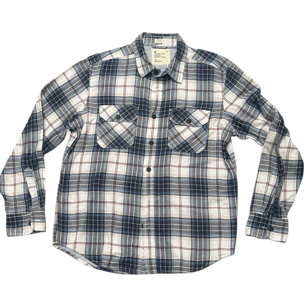 American Eagle Outfitters Navy White Plaid Long Sleeve Button Down Shirt Large